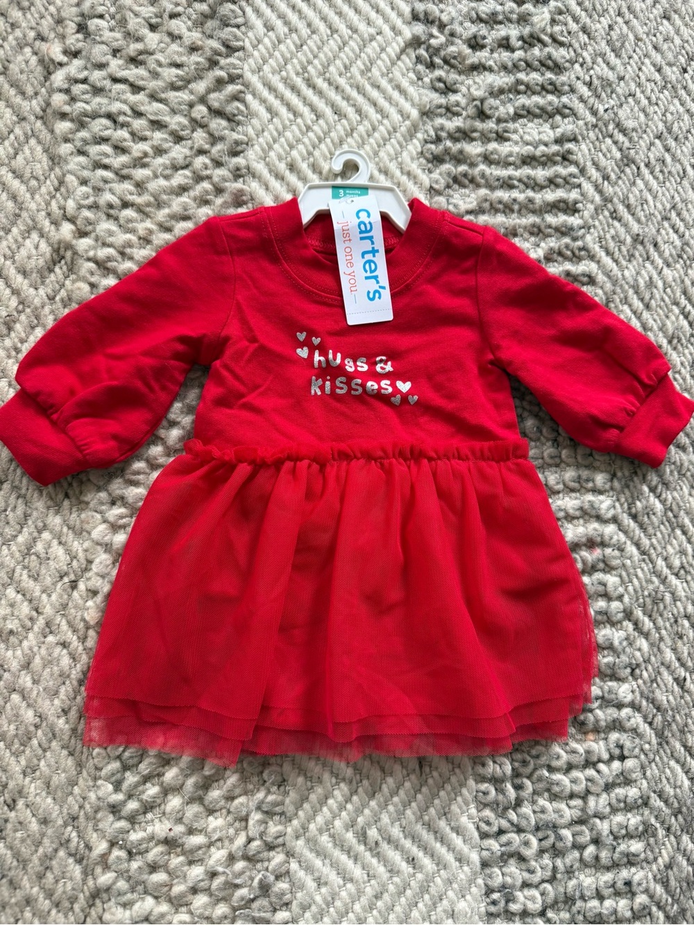 Carter's Red 'Hugs & Kisses' Tulle Baby Dress one piece 3 months nwt